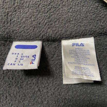 古着 used　FILA フィラ　長袖フルジップフリースジャケット　ダークグレー　ワンポイントロゴ刺　ハイネック　Lサイズ