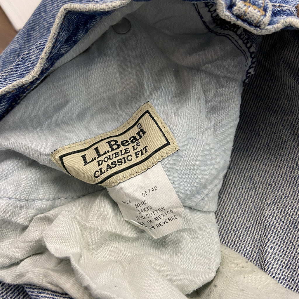 ～00s　L.L.Bean　エルエルビーン　デニムパンツ/ジーンズ　ジップフライ　縦落ち　革パッチ　インディゴ　W34サイズ