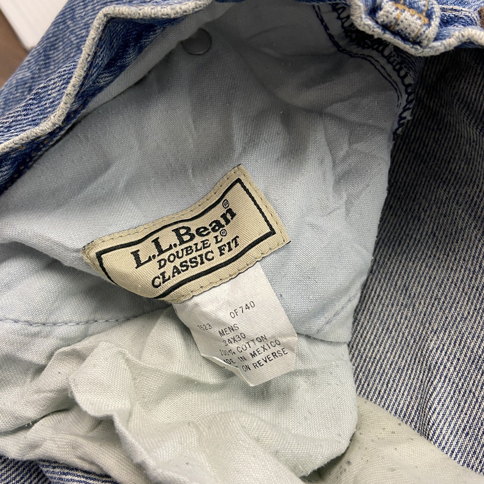 ～00s　L.L.Bean　エルエルビーン　デニムパンツ/ジーンズ　ジップフライ　縦落ち　革パッチ　インディゴ　W34サイズ