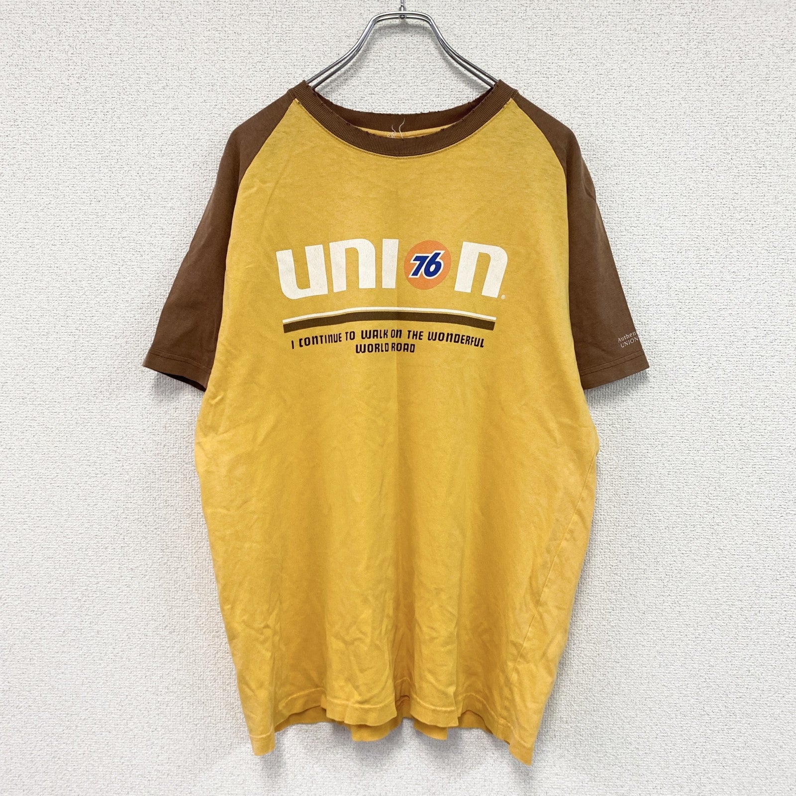 UNION76　76ルブリカンツ　半袖プリントTシャツ　ラグラン　黄色　イエロー　LLサイズ