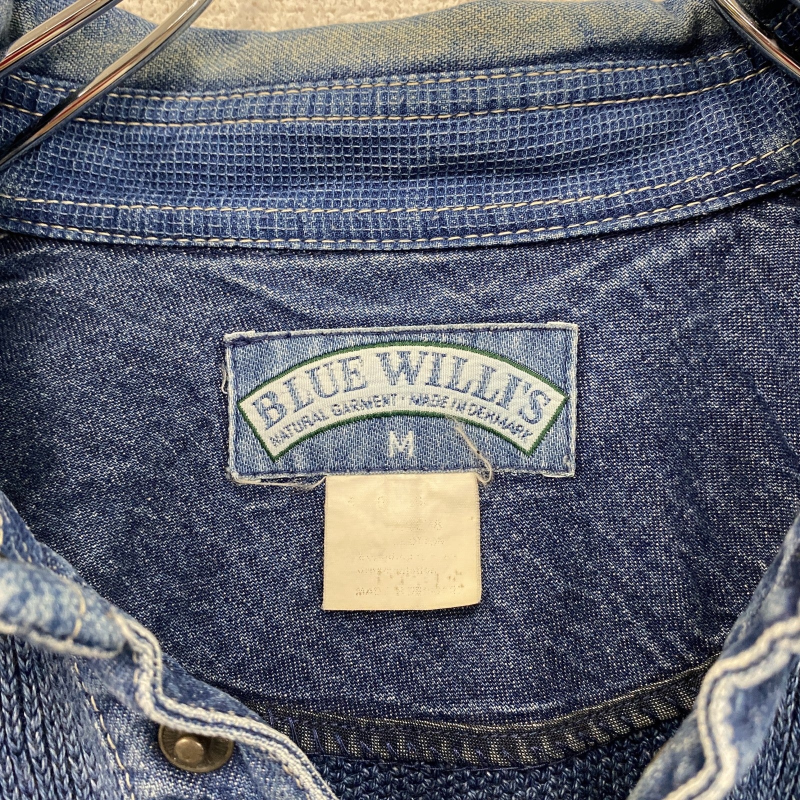 90s　BLUE WILL’S　ブルーウィリーズ　コットンニットシャツ　ヴィンテージ　インディゴ　ブルー　Mサイズ　