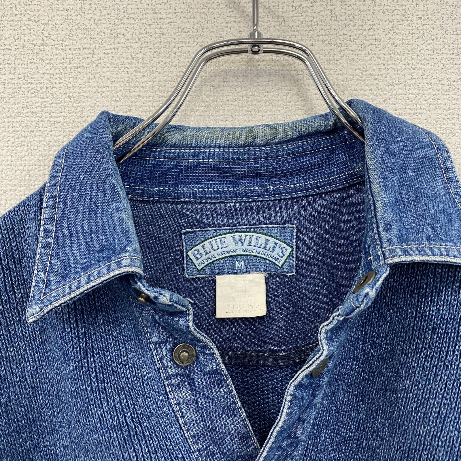 90s　BLUE WILL’S　ブルーウィリーズ　コットンニットシャツ　ヴィンテージ　インディゴ　ブルー　Mサイズ　