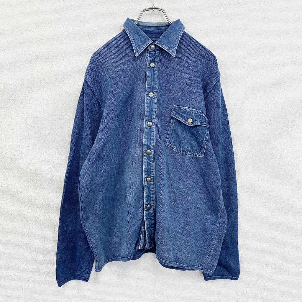 90s　BLUE WILL’S　ブルーウィリーズ　コットンニットシャツ　ヴィンテージ　インディゴ　ブルー　Mサイズ　