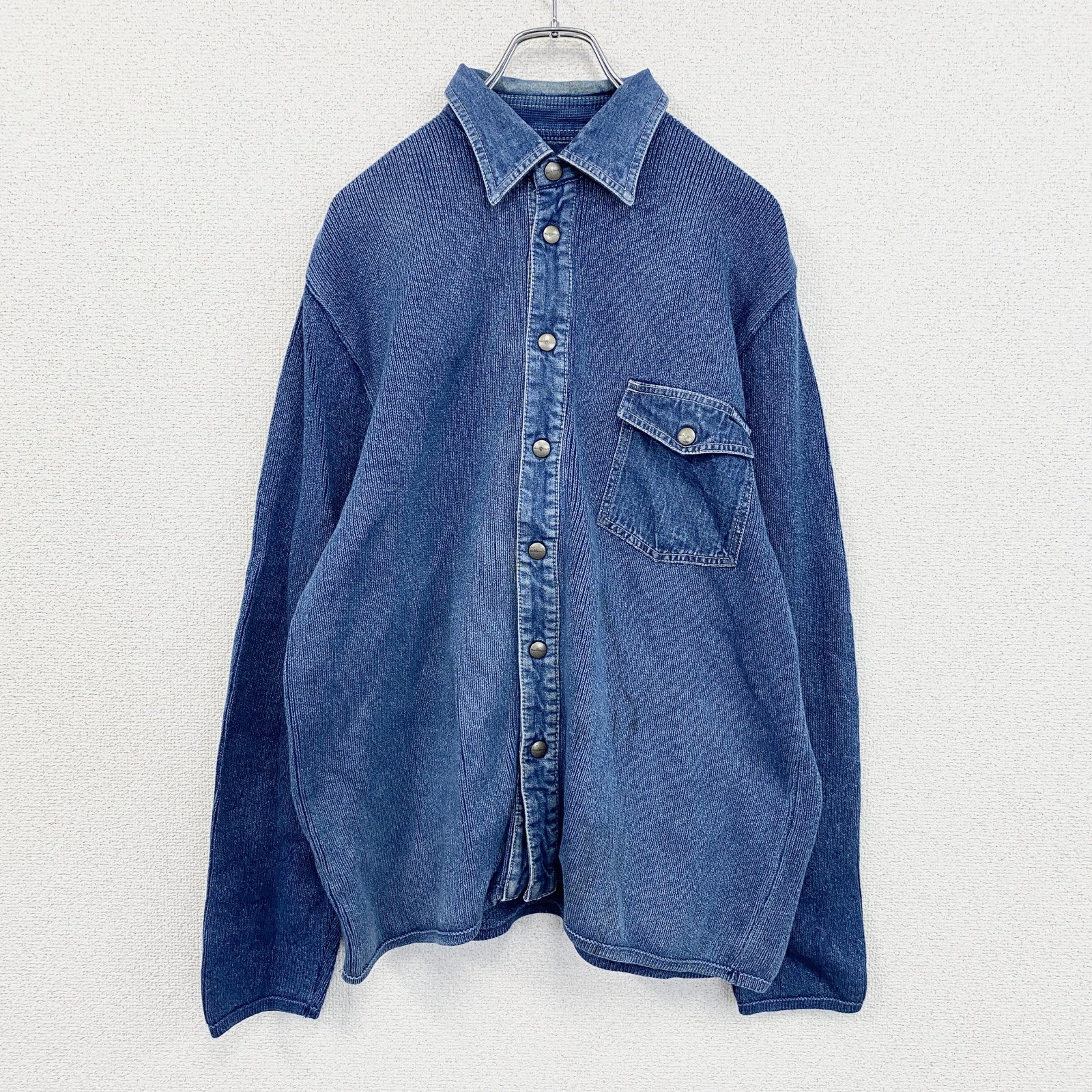 90s　BLUE WILL’S　ブルーウィリーズ　コットンニットシャツ　ヴィンテージ　インディゴ　ブルー　Mサイズ　