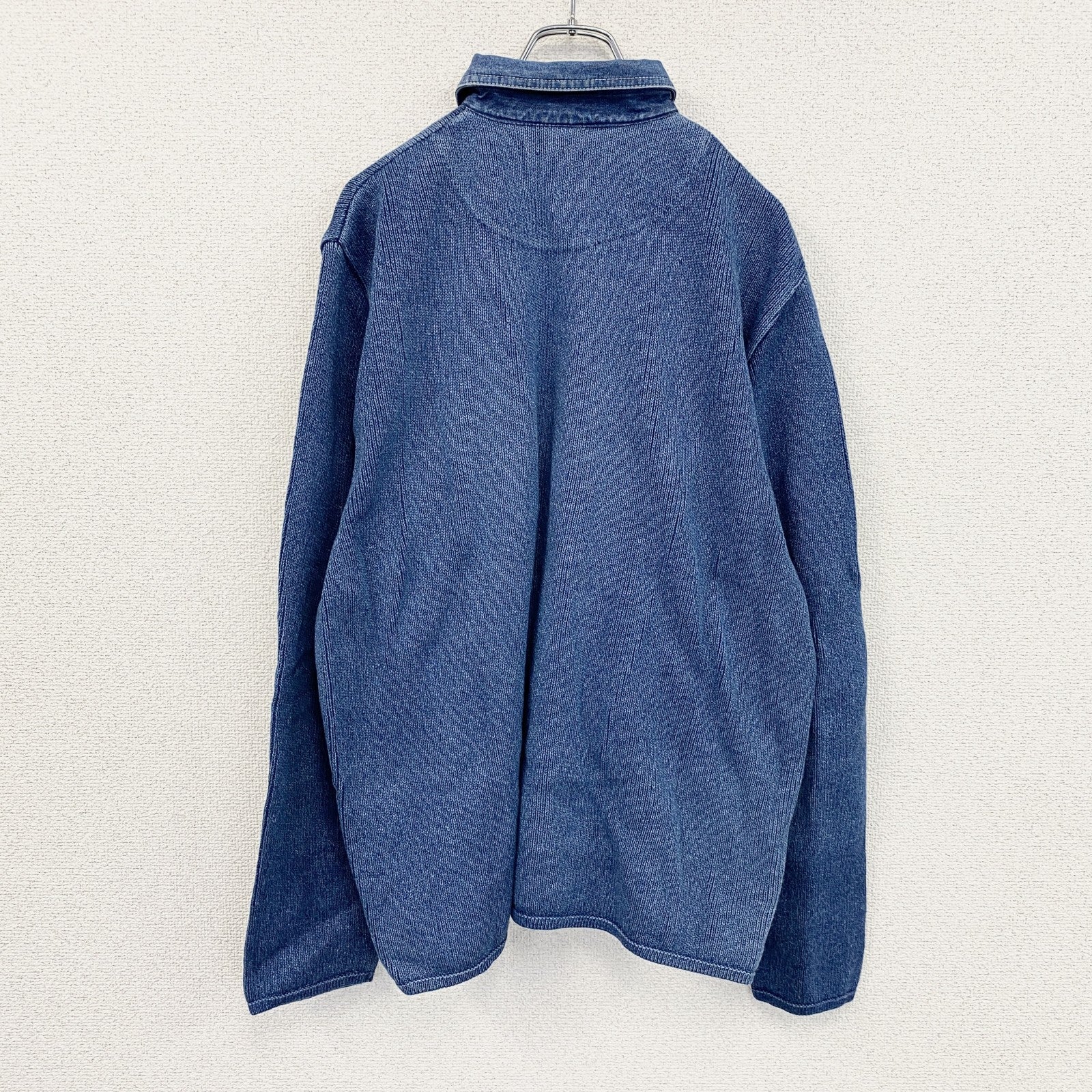 90s　BLUE WILL’S　ブルーウィリーズ　コットンニットシャツ　ヴィンテージ　インディゴ　ブルー　Mサイズ　