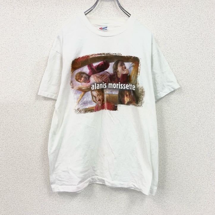 90s　Hanes　ヘインズ　アラニスモリセット　半袖Tシャツ　ヴィンテージ　白　ホワイト　Lサイズ
