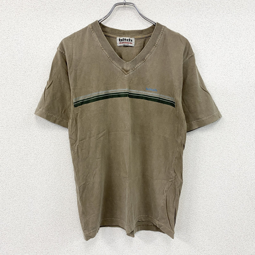 bitch skateboards　ビッチスケートボード　半袖Tシャツ　Vネック　茶色　ブラウン　Lサイズ