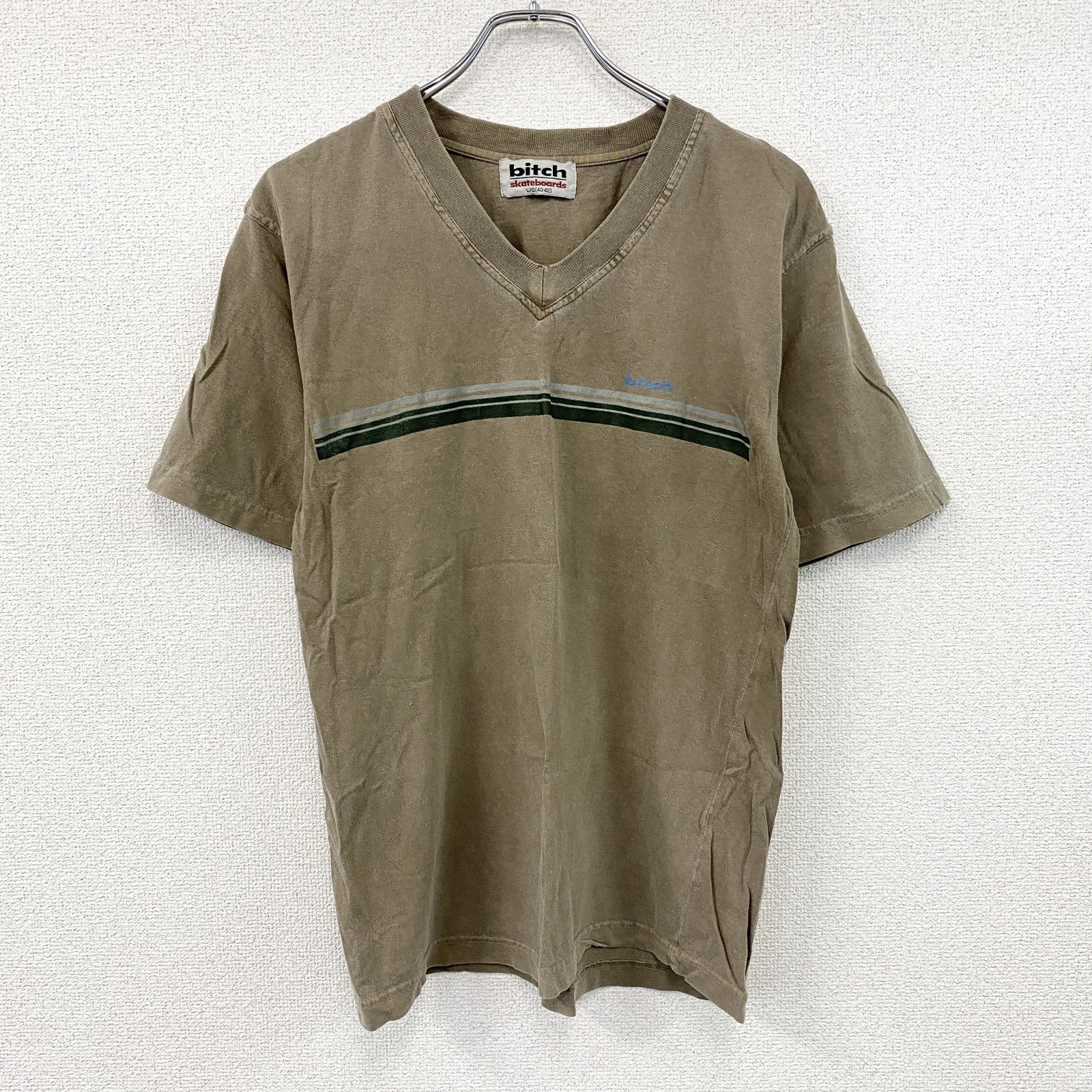 bitch skateboards　ビッチスケートボード　半袖Tシャツ　Vネック　茶色　ブラウン　Lサイズ