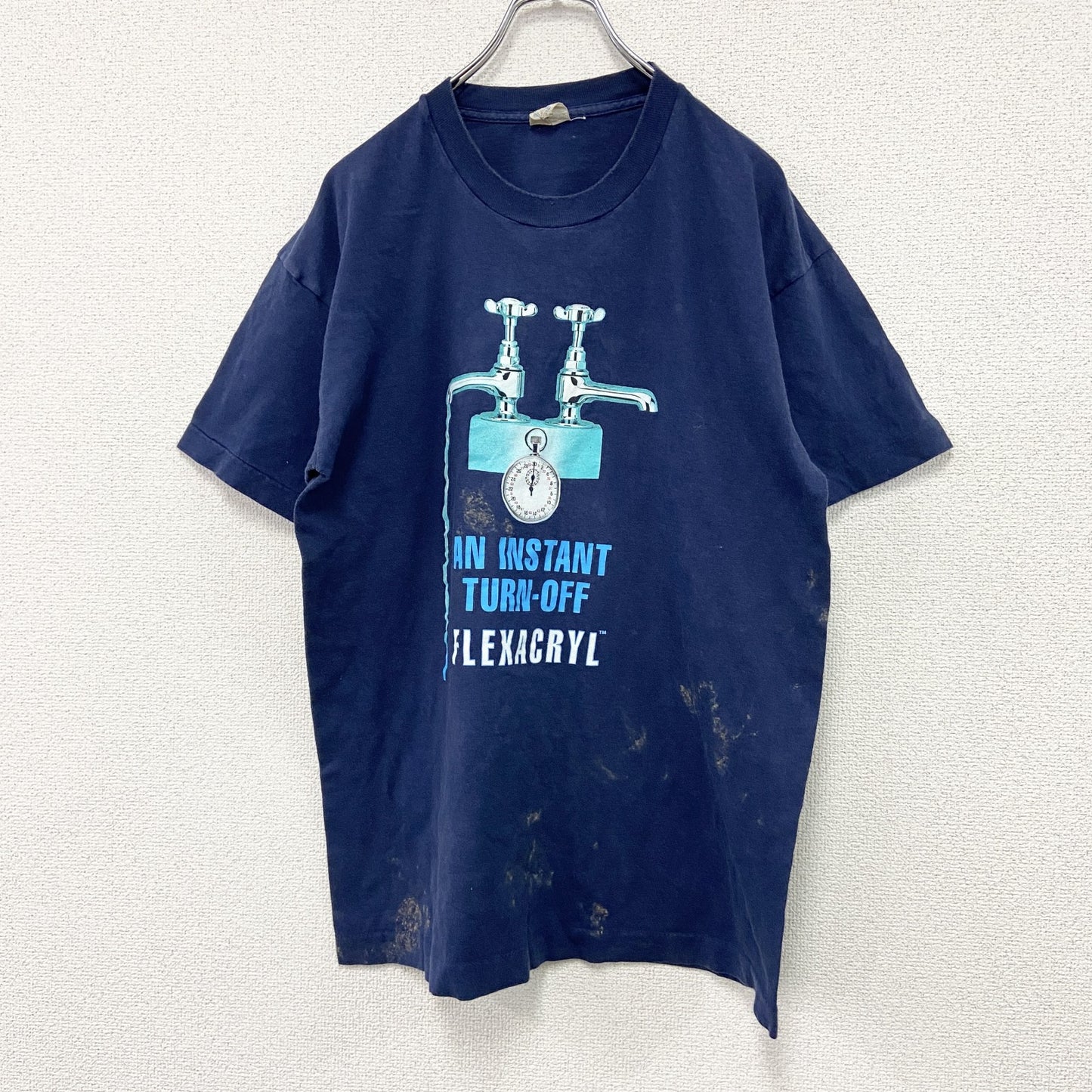 ～90s　SCREEN STARS　半袖プリントTシャツ　FLEXACRYL　ヴィンテージ　紺　ネイビー　Lサイズ　