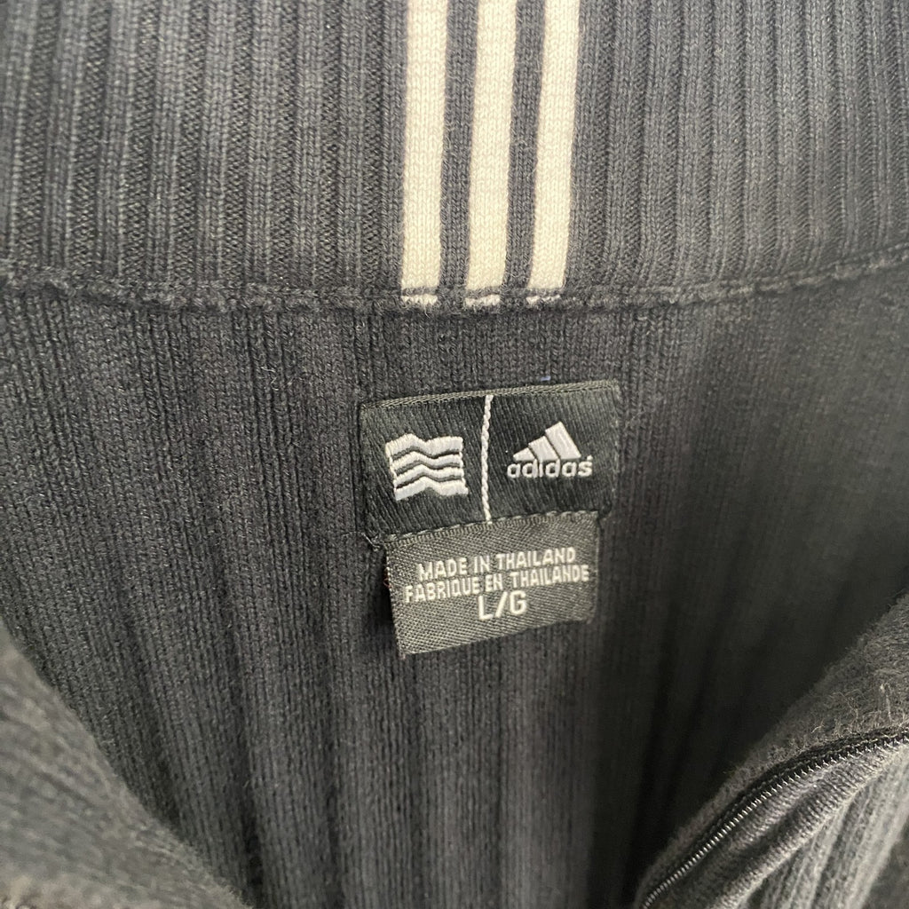 00s　adidas　アディダス　コットンニットセーター　ヴィンテージ　ハーフジップ　黒　ブラック　Lサイズ