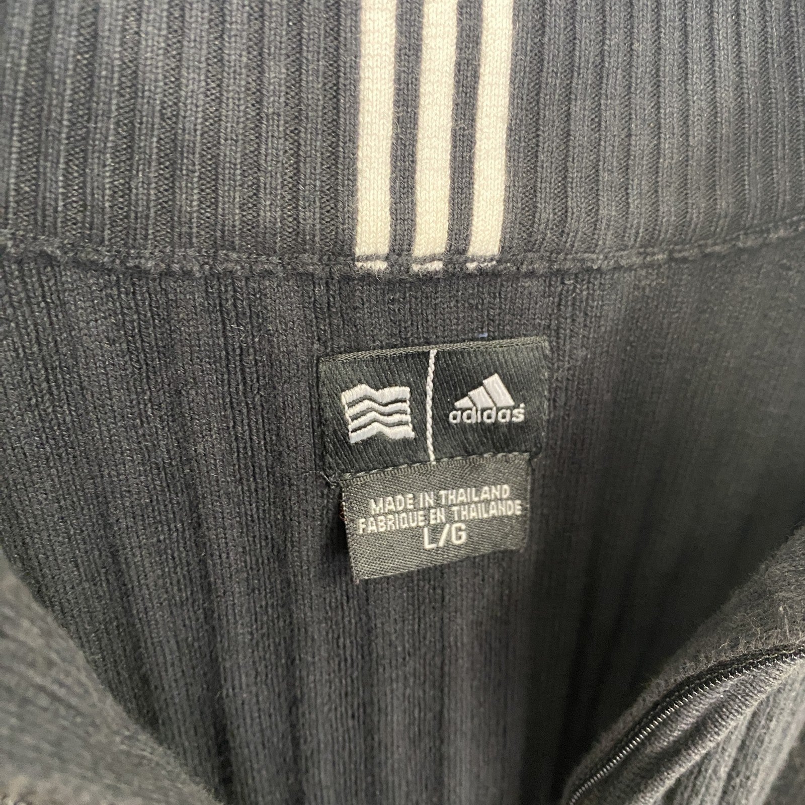 00s　adidas　アディダス　コットンニットセーター　ヴィンテージ　ハーフジップ　黒　ブラック　Lサイズ