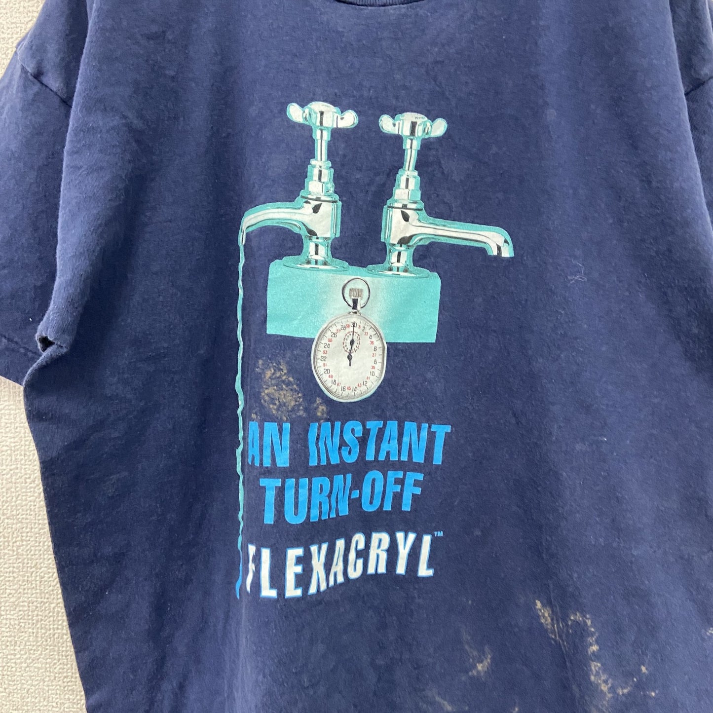 ～90s　SCREEN STARS　半袖プリントTシャツ　FLEXACRYL　ヴィンテージ　紺　ネイビー　Lサイズ　