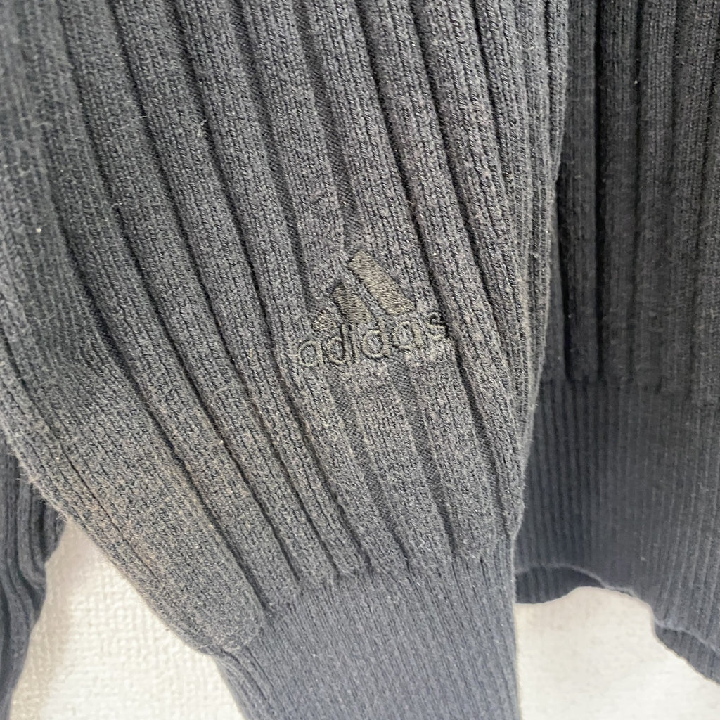 00s　adidas　アディダス　コットンニットセーター　ヴィンテージ　ハーフジップ　黒　ブラック　Lサイズ