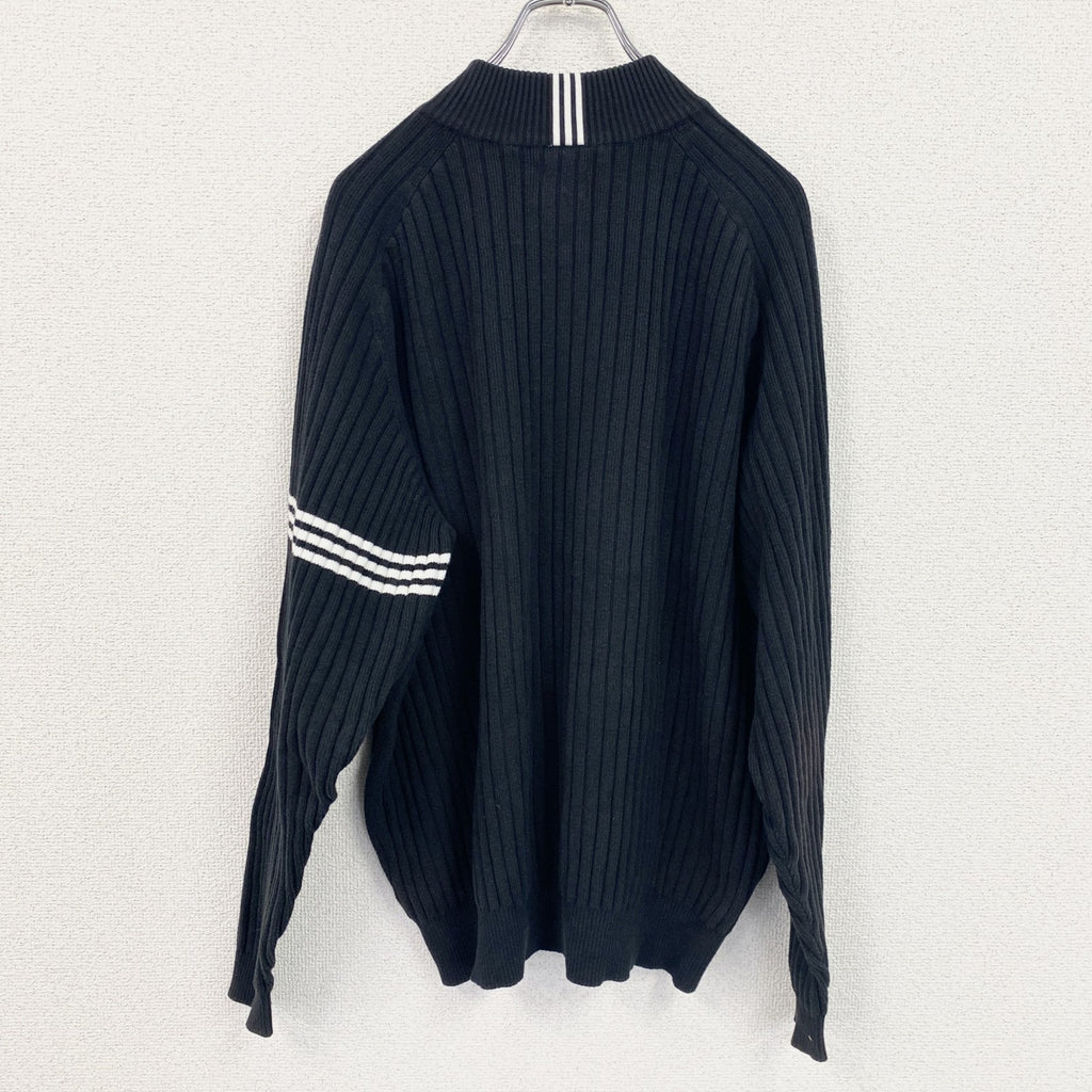 00s　adidas　アディダス　コットンニットセーター　ヴィンテージ　ハーフジップ　黒　ブラック　Lサイズ