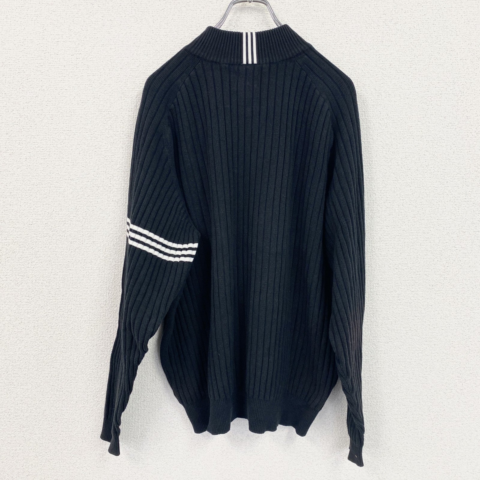 00s　adidas　アディダス　コットンニットセーター　ヴィンテージ　ハーフジップ　黒　ブラック　Lサイズ