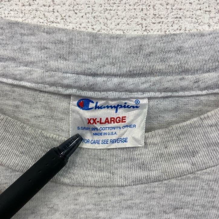 90s　champion　チャンピオン　Tシャツ　ヴィンテージ　シングルステッチ　グレー　2XLサイズ