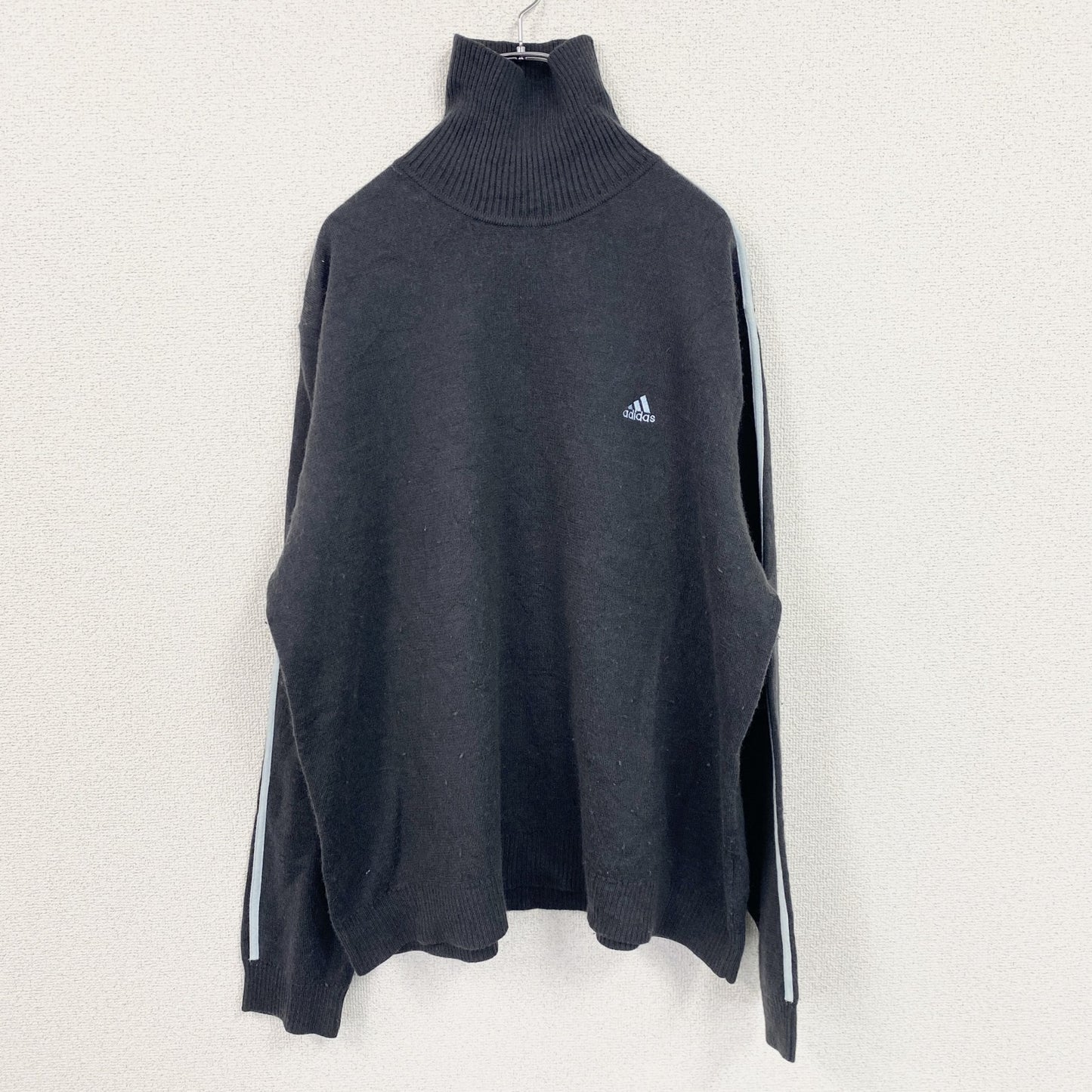 adidas　アディダス　アクリル混コットンニットセーター　ハーフジップ　黒　ブラック　4XLサイズ