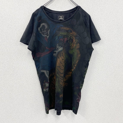 Rockerbox　半袖プリントTシャツ　アニマルT　和柄　黒　ブラック　XSサイズ