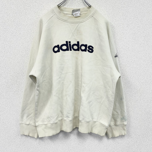 90s～　adidas　アディダス　スウェット/トレーナー　前V　デカロゴ　ヴィンテージ　白　ホワイト　Sサイズ