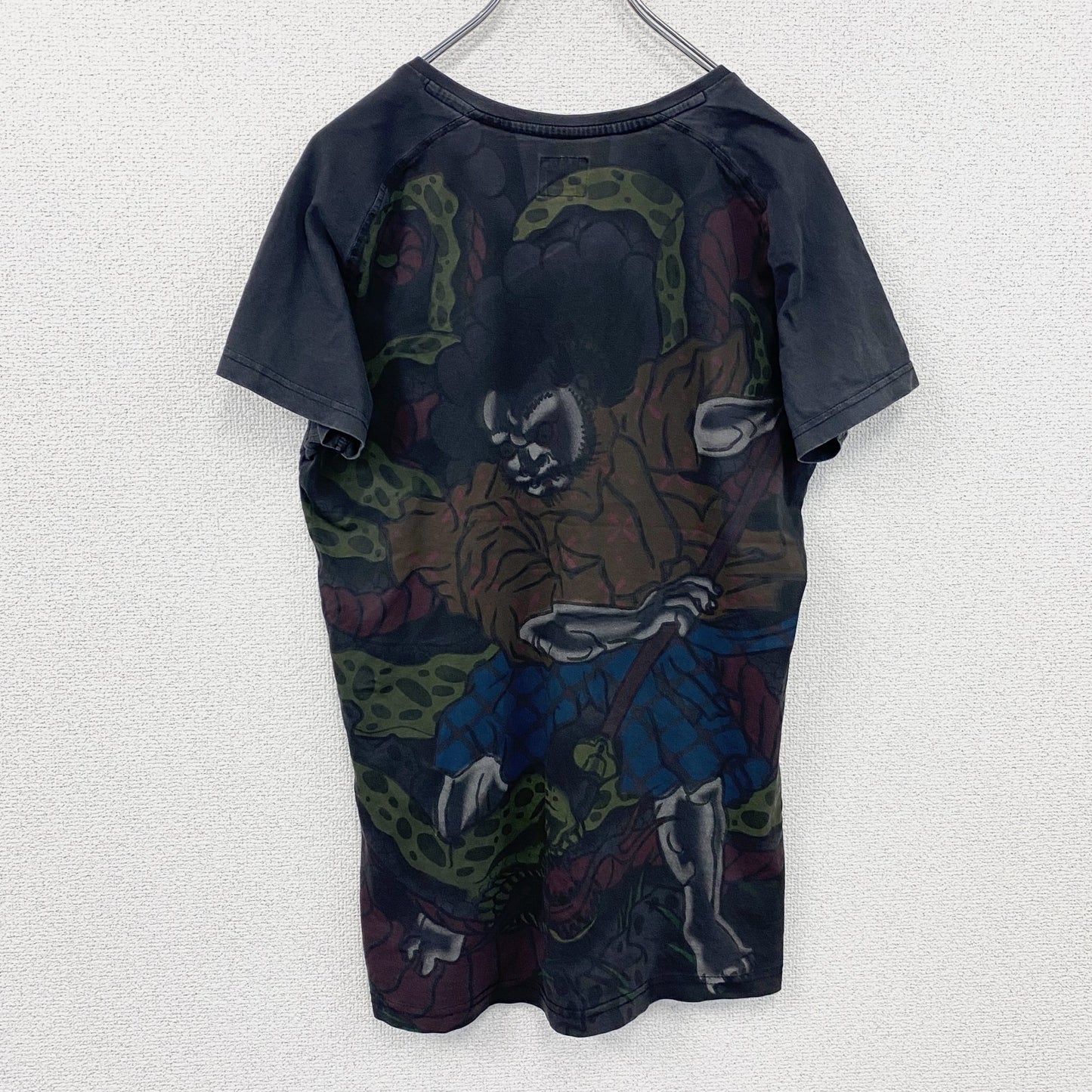 Rockerbox　半袖プリントTシャツ　アニマルT　和柄　黒　ブラック　XSサイズ