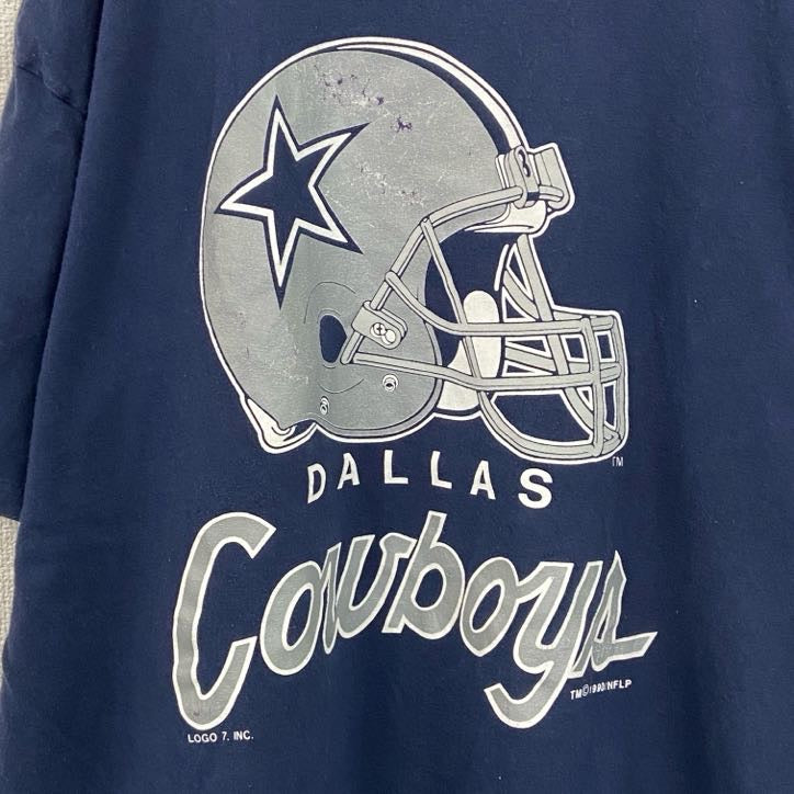 ～90s　LOGO7　NFL　半袖プリントTシャツ　ヴィンテージ　シングルステッチ　紺　ネイビー　2XLサイズ