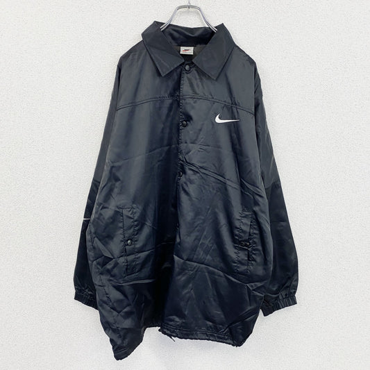 90s～　NIKE　ナイキ　コーチジャケット　フルボタンナイロンジャケット　スウッシュ　黒　ブラック　XLサイズ