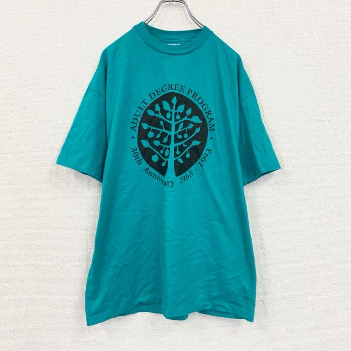90s　Hanes　ヘインズ　半袖プリントTシャツ　ヴィンテージ　シングルステッチ　緑　グリーン　XLサイズ