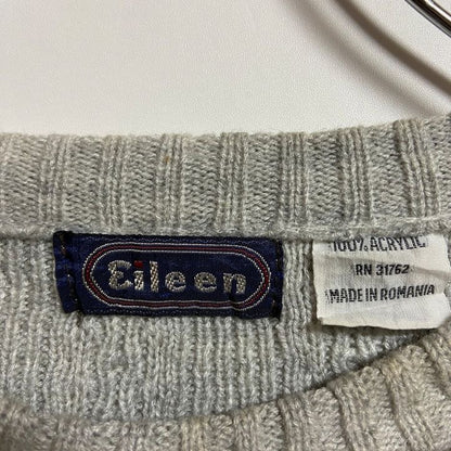 ～90s　Eileen　アクリルニットセーター　クルーネック　ノルディック柄　ヴィンテージ　灰色　グレー　Lサイズ