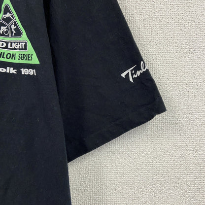 90s　Tinley　半袖プリントTシャツ　Coca-Cola　トライアスロン　シングルステッチ　企業ロゴ　黒　ブラック　XLサイズ