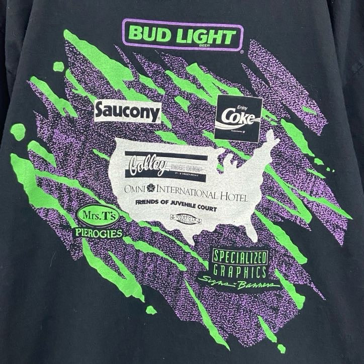 90s　Tinley　半袖プリントTシャツ　Coca-Cola　トライアスロン　シングルステッチ　企業ロゴ　黒　ブラック　XLサイズ