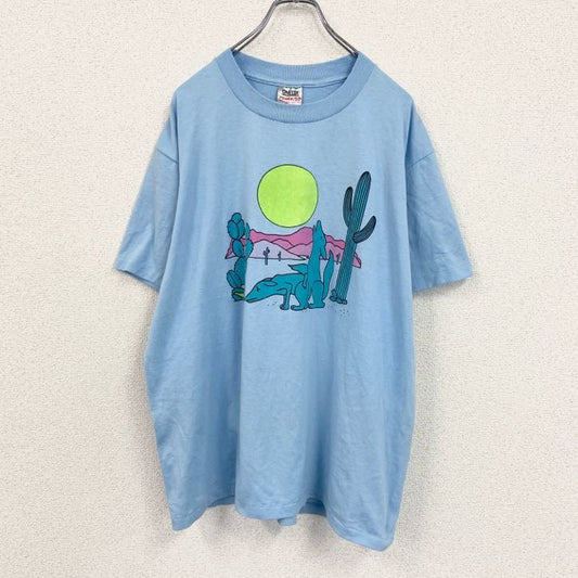 90s　ONEITA　オニータ　半袖プリントTシャツ　シングルステッチ　水色　ライトブルー　XLサイズ