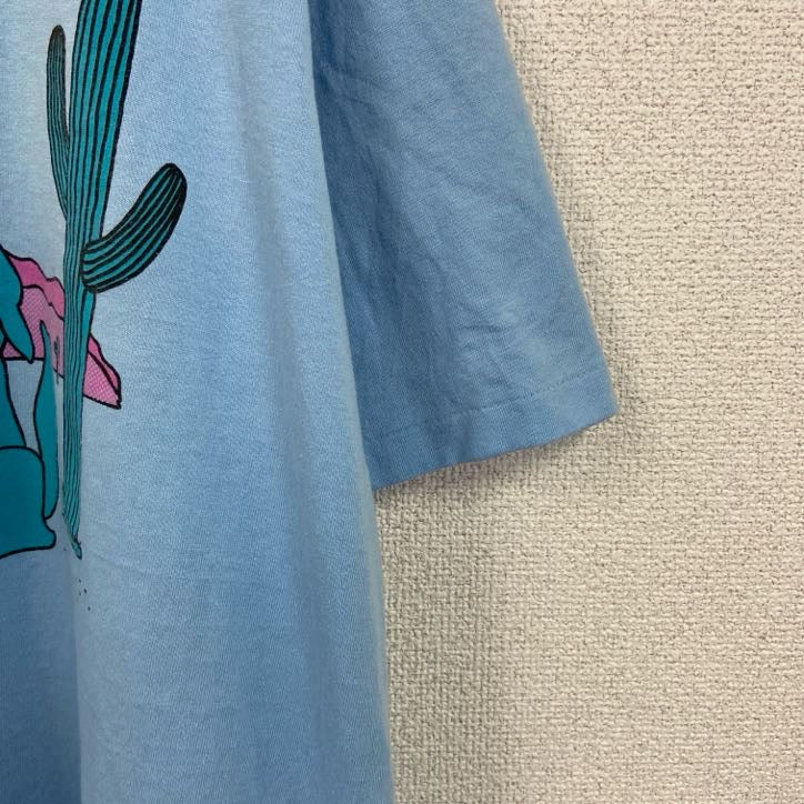 90s　ONEITA　オニータ　半袖プリントTシャツ　シングルステッチ　水色　ライトブルー　XLサイズ