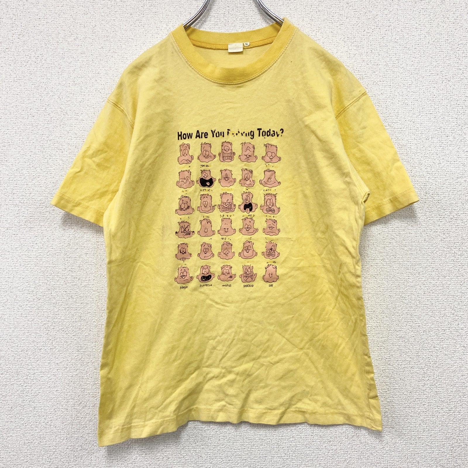 90s～　半袖リンガーTシャツ　Feeling　フェイス　ヴィンテージ　黄色　イエロー　XLサイズ
