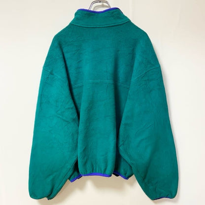 古着 used　80s　L.L.Bean　エルエルビーン　長袖ハーフボタンフリースジャケット　ターコイズブルー　ロゴ刺繡　Ｌサイズ