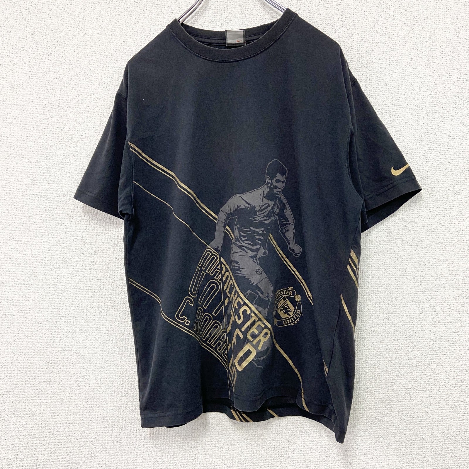 00s　NIKE　ナイキ　Manchester United FC　半袖プリントTシャツ　黒　ブラック　Lサイズ