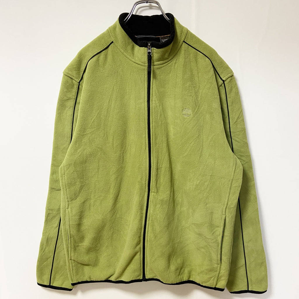 古着 used　Timberland ティンバーランド　イエローグリーン　長袖フルジップフリースジャケット　ロゴ刺　Ｌサイズ