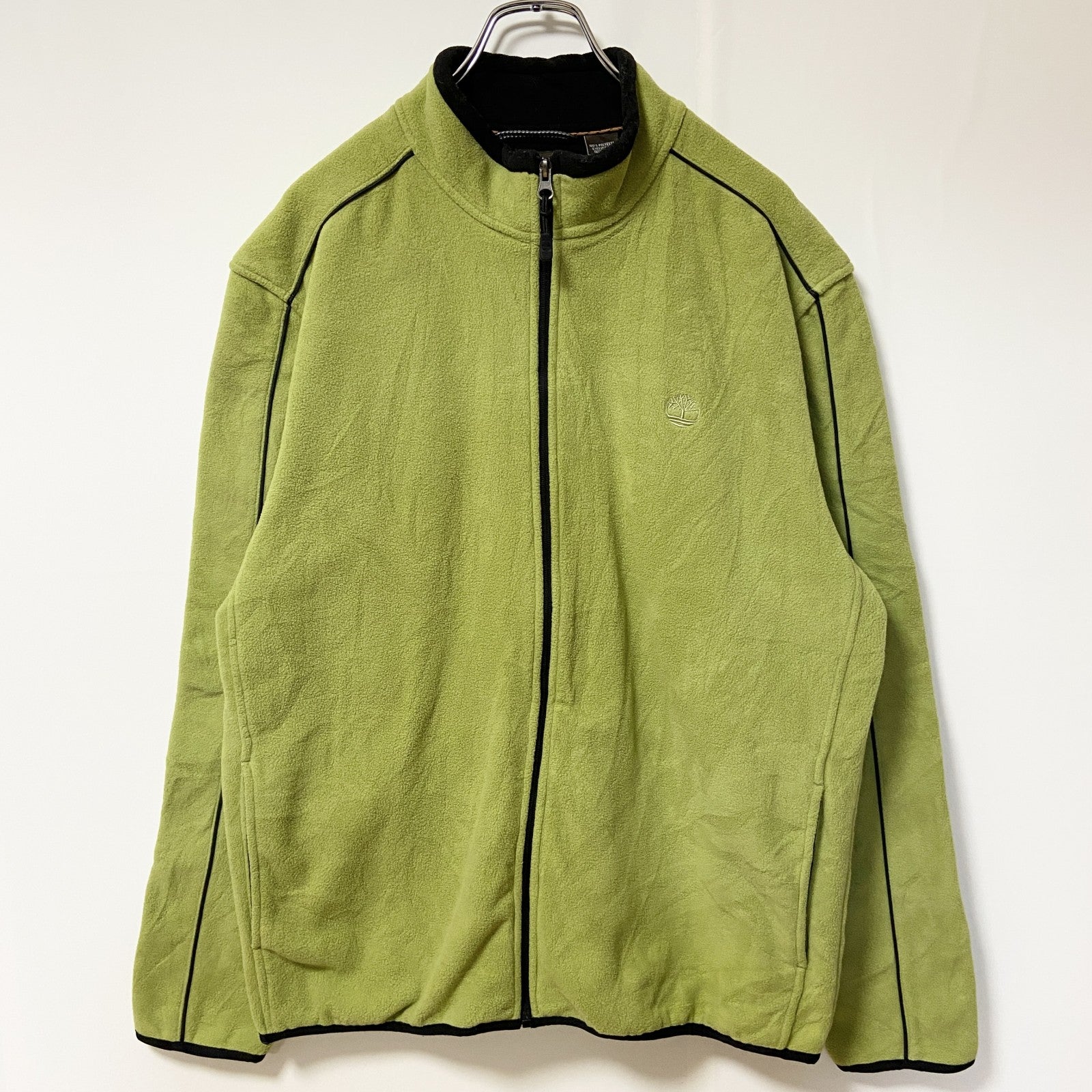 古着 used　Timberland ティンバーランド　イエローグリーン　長袖フルジップフリースジャケット　ロゴ刺　Ｌサイズ