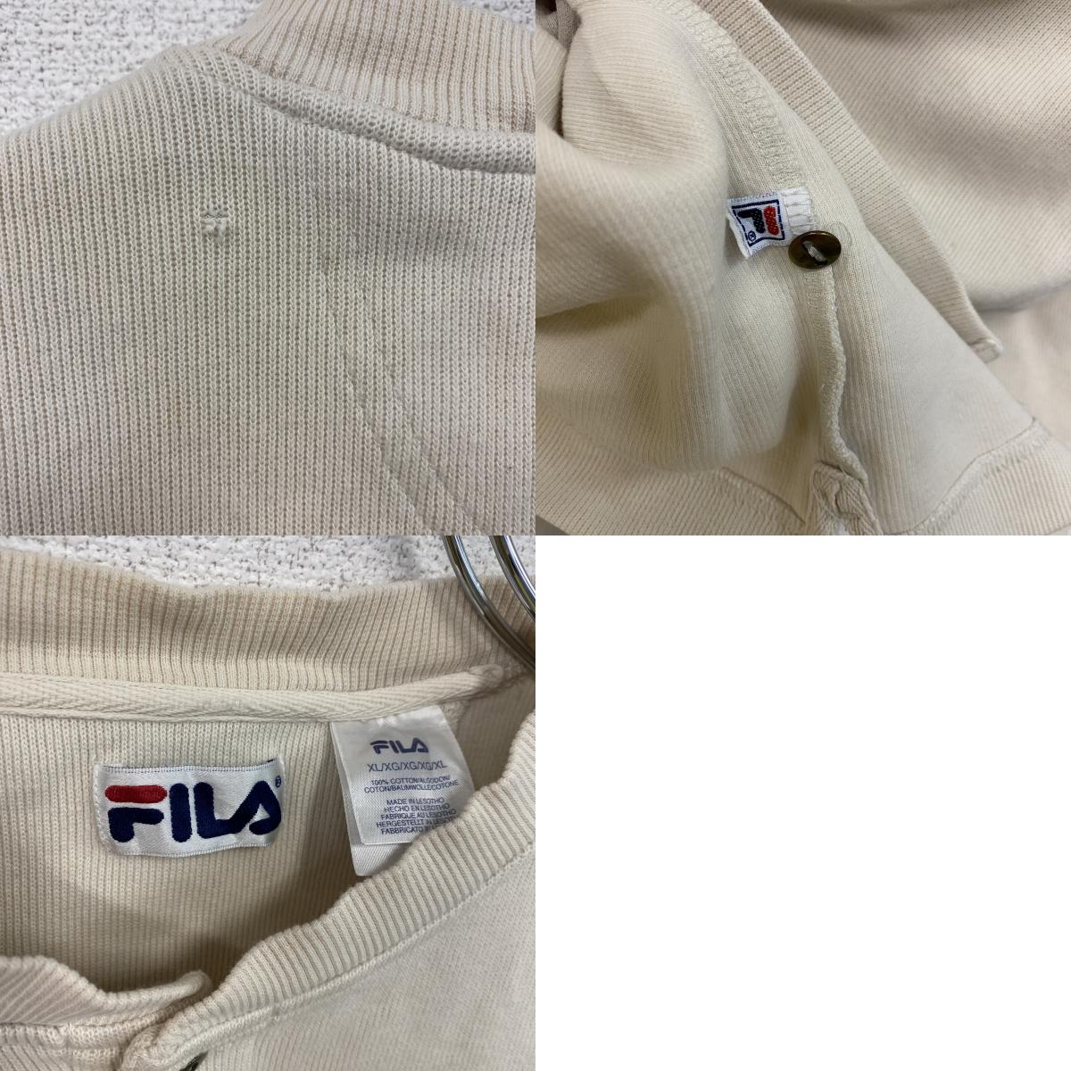 FILA　フィラ　コットンニットセーター　ヘンリーネック　ボタン付き　アイボリー　XLサイズ