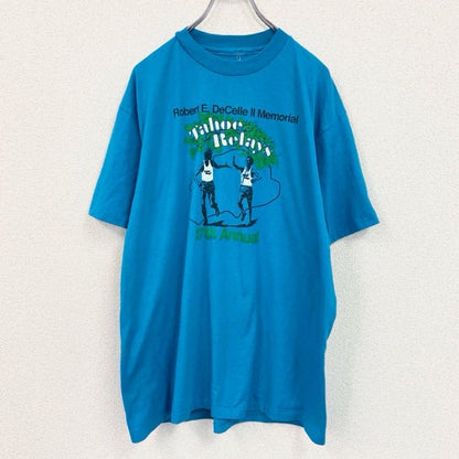 90s　半袖プリントTシャツ　ヴィンテージ　シングルステッチ　青　ブルー　