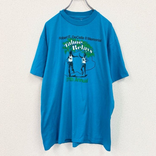 90s　半袖プリントTシャツ　ヴィンテージ　シングルステッチ　青　ブルー　