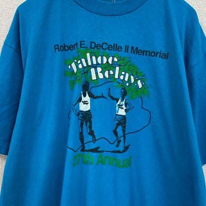 90s　半袖プリントTシャツ　ヴィンテージ　シングルステッチ　青　ブルー　