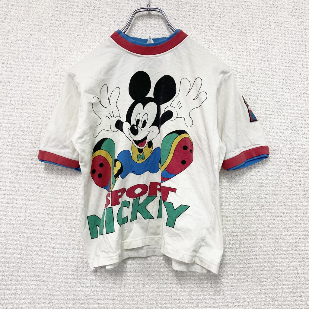 ～90s　young canda　Mickey　ミッキー　Disney　ディズニー　半袖リンガーTシャツ　白　ホワイト