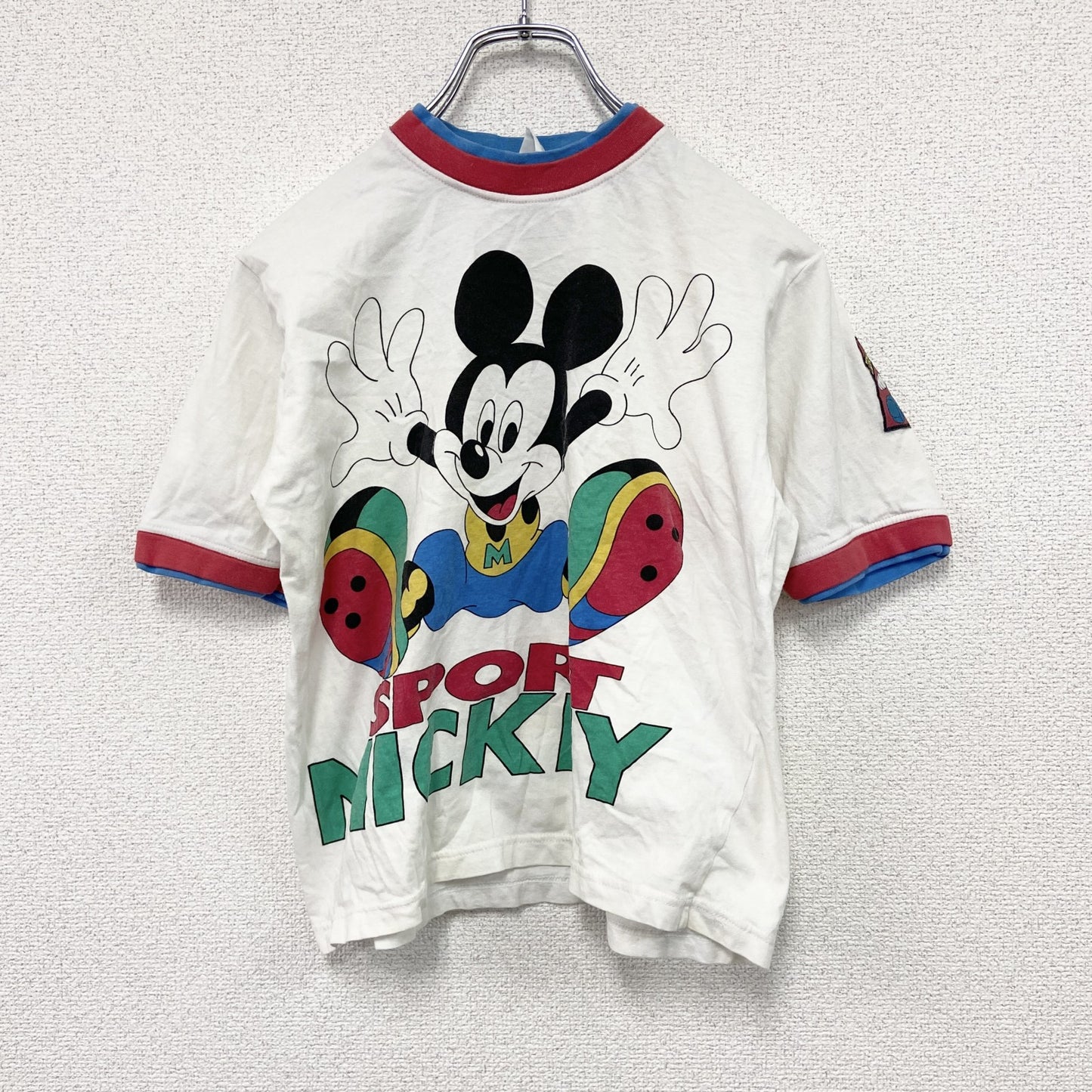 ～90s　young canda　Mickey　ミッキー　Disney　ディズニー　半袖リンガーTシャツ　白　ホワイト