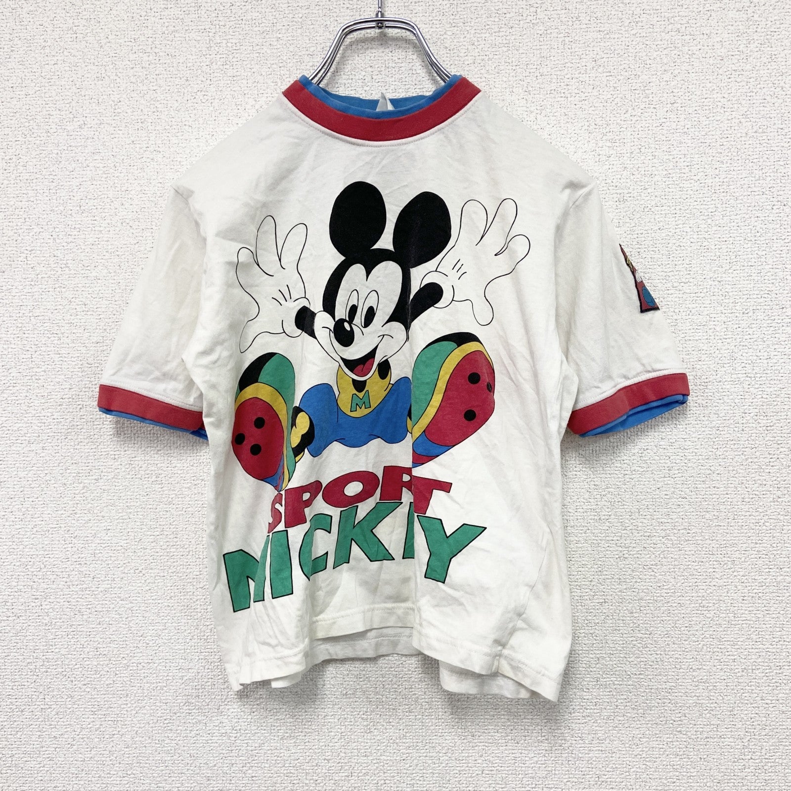 ～90s　young canda　Mickey　ミッキー　Disney　ディズニー　半袖リンガーTシャツ　白　ホワイト