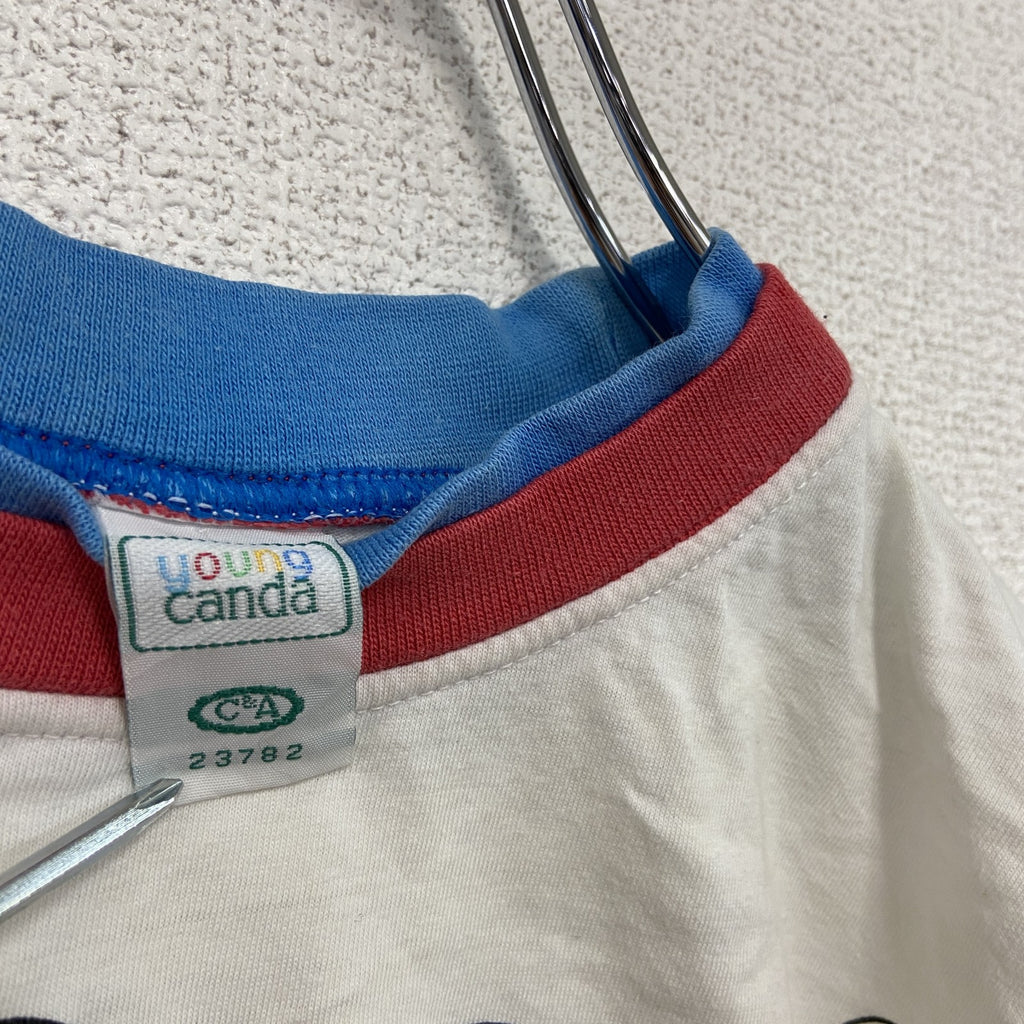 ～90s　young canda　Mickey　ミッキー　Disney　ディズニー　半袖リンガーTシャツ　白　ホワイト