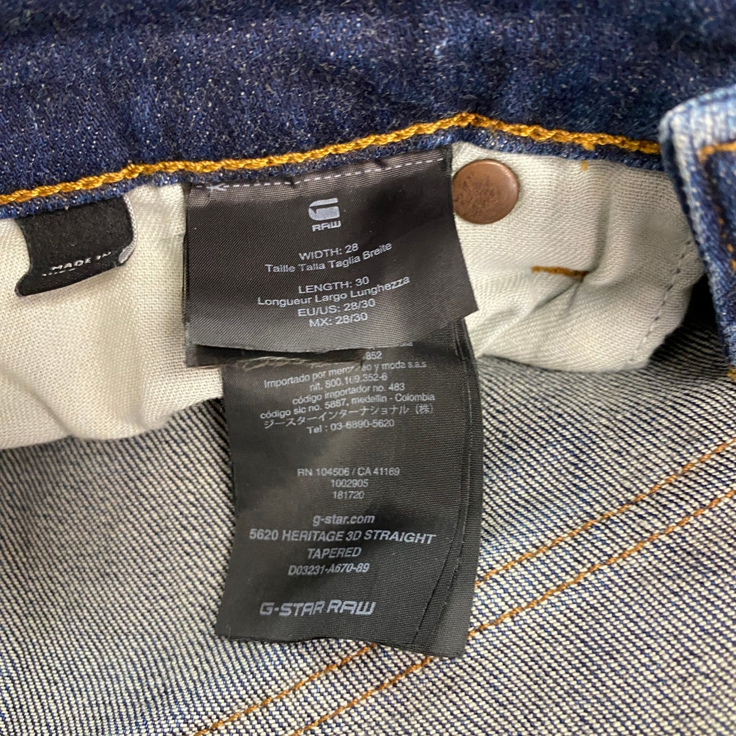 G-STAR RAW　ジースターロゥ　5620　3D　デニムパンツ/ジーンズ　ボタンフライ　インディゴ　W28サイズ
