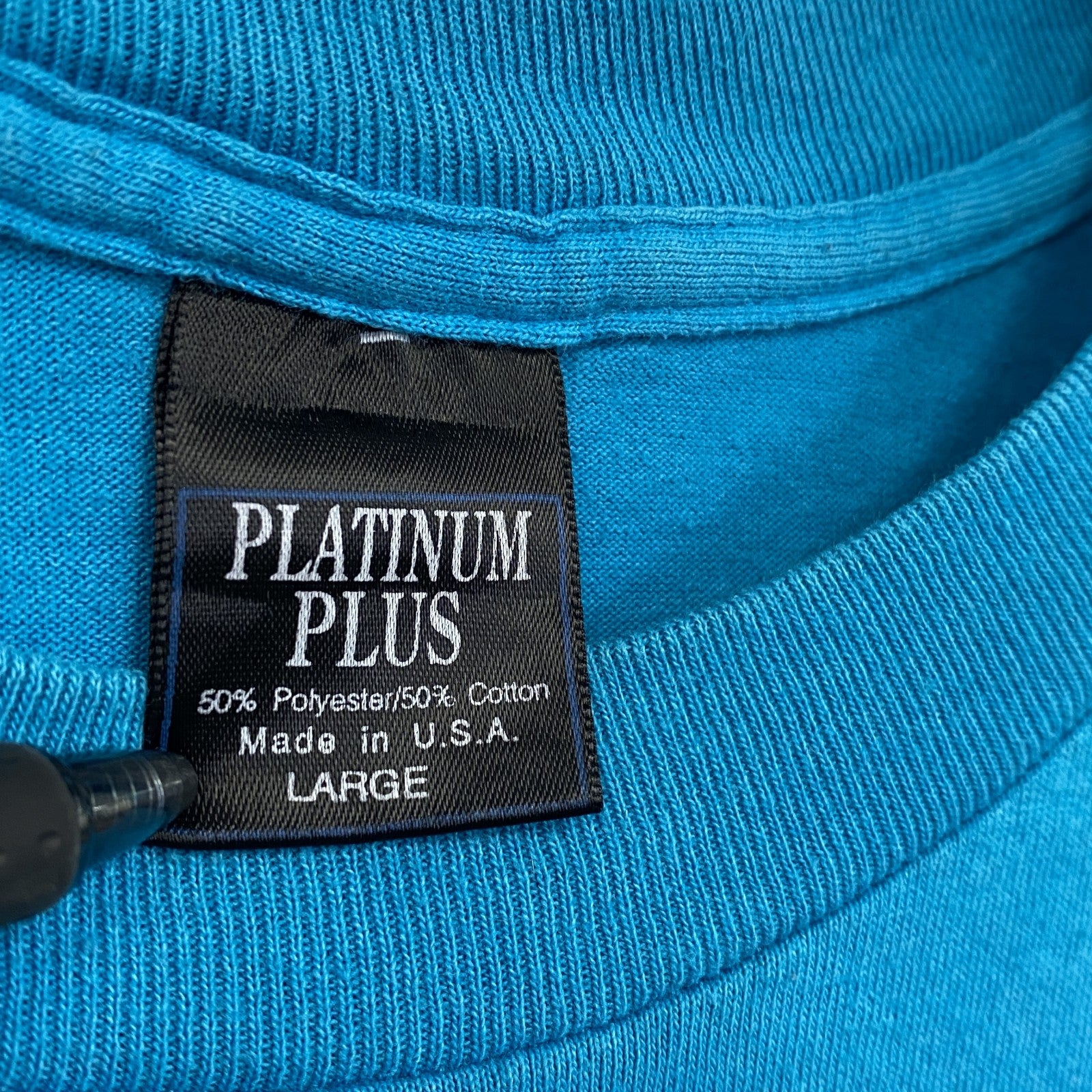 80s～　PLATINUM PLUS　半袖プリントTシャツ　ヴィンテージ　シングルステッチ　ブルー　Lサイズ