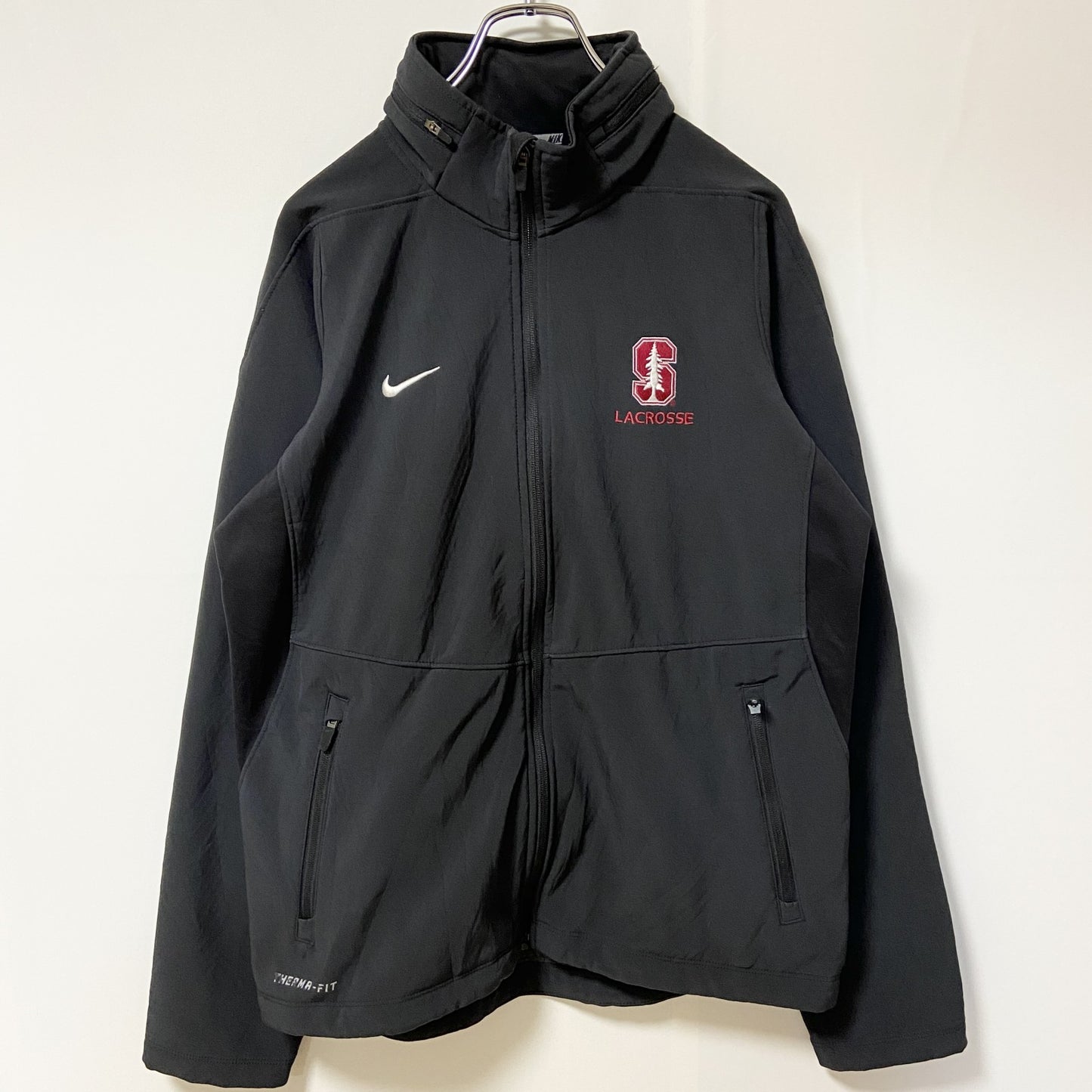 古着 used　NIKE THERMA-FIT ナイキ　長袖ジャンパー　フルジップアウター　ワンポイント刺繍　ラクロス　Mサイズ