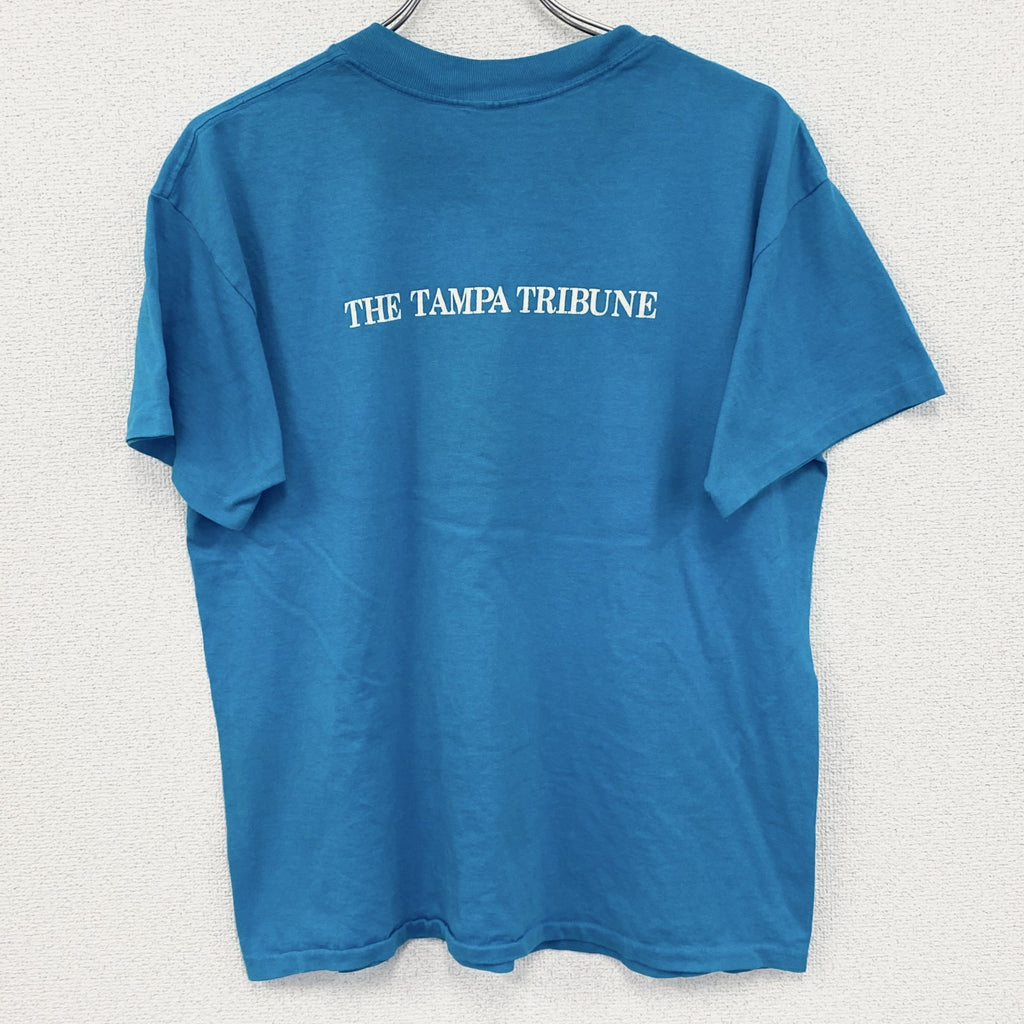80s～　PLATINUM PLUS　半袖プリントTシャツ　ヴィンテージ　シングルステッチ　ブルー　Lサイズ