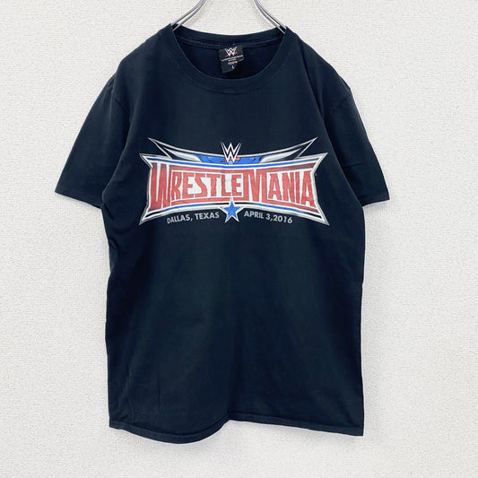 WWE　レッスルマニア32　半袖プリントTシャツ　ロゴT　オフィシャルT　黒　ブラック　Lサイズ